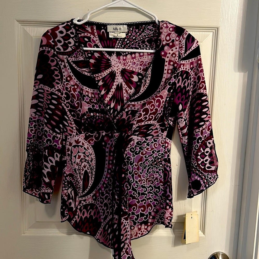 Vintage Ally B Sheer Purple Blouse Size M NEW W TAGS